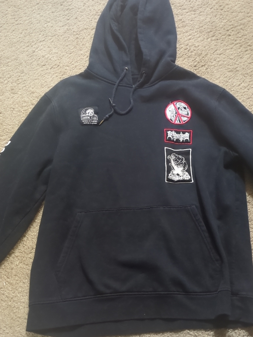 Black Patch-Detail Lurking Class Men's Hoodie